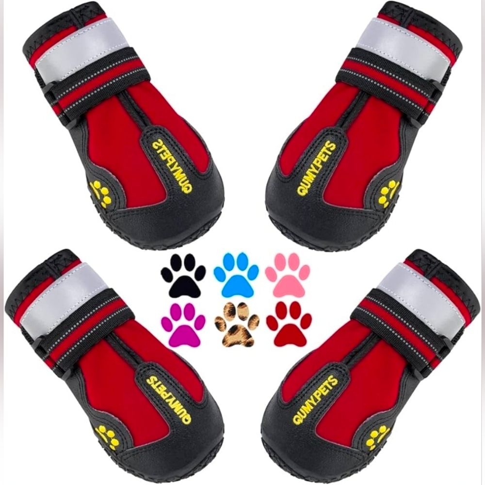Qumy Pets Brand New Red/Black Reflective Performance Dog Shoes Size 4 (31-40lbs)